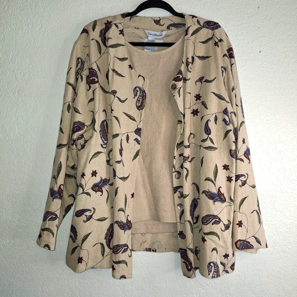 NWT David Brooks 2 Piece Linen Blend Paisley Leaf Print Cardigan & Top Size XL - Picture 1 of 14